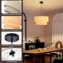 Sionfungluxx 17.72in Double Drum Fabric Pendant Light, Modern Beige Large Hanging Ceiling Chandelier Fixture with Linen Shade, Ideal for Dining Room, Living Room, Bedroom, and Kitchen