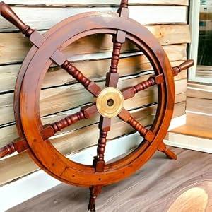 Brainmart Nautical Ship Wheel, Handcrafted Natural Wood Pirate's Boat Wheel for Home Décor, Natural Wood Pirate's Boat Wheel, Wall Hanging Wheel (Brown Natural, 18 Inch)