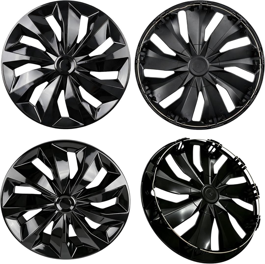 16 inch Hubcaps ABS Replacement for Steel Wheel（Non-Alloy） Snap-on Set of 4 | Stylish Durable R16 Universal-fit Wheel Cover Hub Caps Iron Rims Tire Cap Upgrade Your Cars Trucks Sedans SUV Vans（16"，Black）
