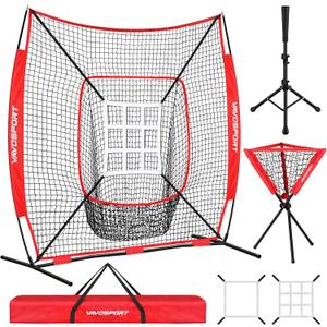 VAVOSPORT 7x7' Baseball Net Set - Portable Softball & Baseball Net, Batting Tee, Ball Caddy, Strike Zone, Training Equipment for Youth Practice