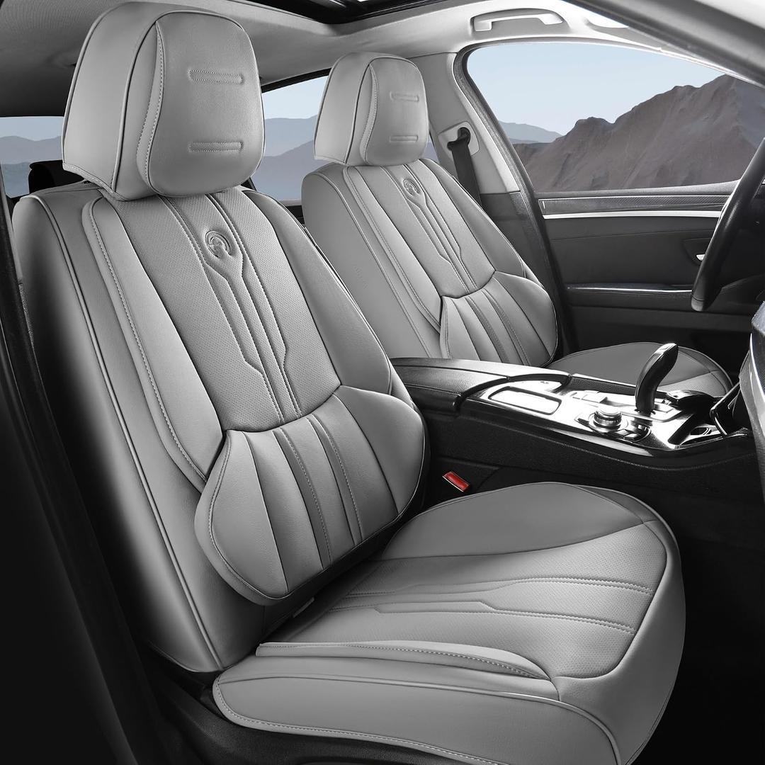 AOOG Seat Covers Custom Fit for Chevy Silverado GMC Sierra 2007-2026 1500 2500HD 3500HD Crew,Double,Reguler Cab, Pickup Truck Seat Cover Protector Cushion with Faux Leather(Grey, Full Set)