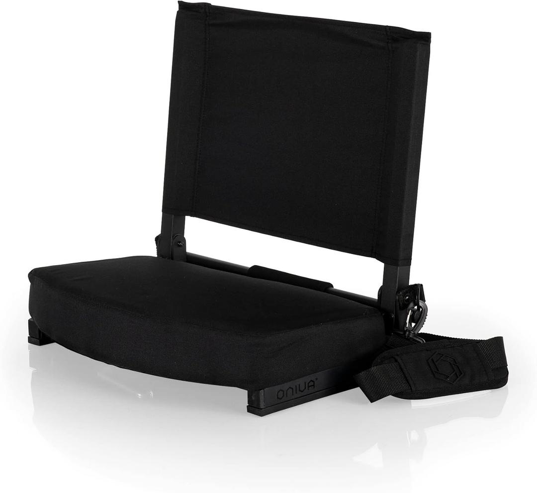Picnic TIME Gridiron Stadium Seat with Back Support, Folding Bleacher Chairs with Back and Cushion, Thick Padded Stadium Seat and Armrest with Carry Straps, and Bleacher Hook Feature (Black)
