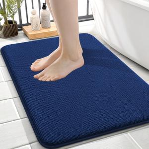 OLANLY Thick Memory Foam Small Bathroom Rugs 24x16, Extra Soft Absorbent Bathroom Mat, Quick Dry Bath Mats, Non-Slip, Machine Washable Carpet for Bathroom, Tub and Shower, Home Decor Accessories, Navy