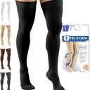 Truform 20-30 Mmhg Compression Stockings for Men & Women, Thigh High Length, Dot Top, Closed Toe, Black, Large (20-30 Mmhg)| Large (1 Pair), Black 