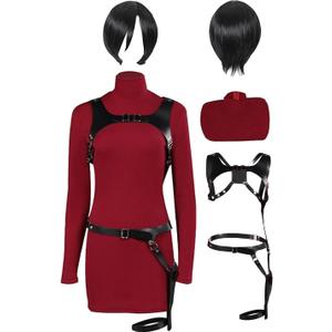 Women Cosplay Dress Outfit Holster High Neck Costume Slim Fit Knitted Sweater Skirt Halloween (Large)