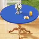 homing Round Elastic Fitted Tablecloth, Water-Resistant Fabric Tablecloths for 45"-56" Tables, Washable Polyester Table Cover for Picnic, Caming, Dinner, Indoor & Outdoor, Blue