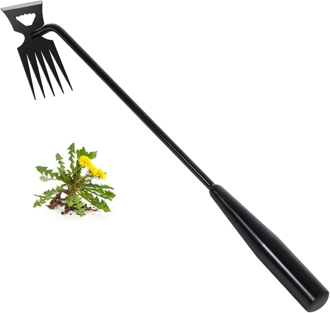 Weed Removal Tool, New Garden Weeding Tools Manganese Steel Hand Weeder Tool with Handle, 5 Teethes Dual Purpose Manual Weeders Tool Weed Tool for Garden (Black)