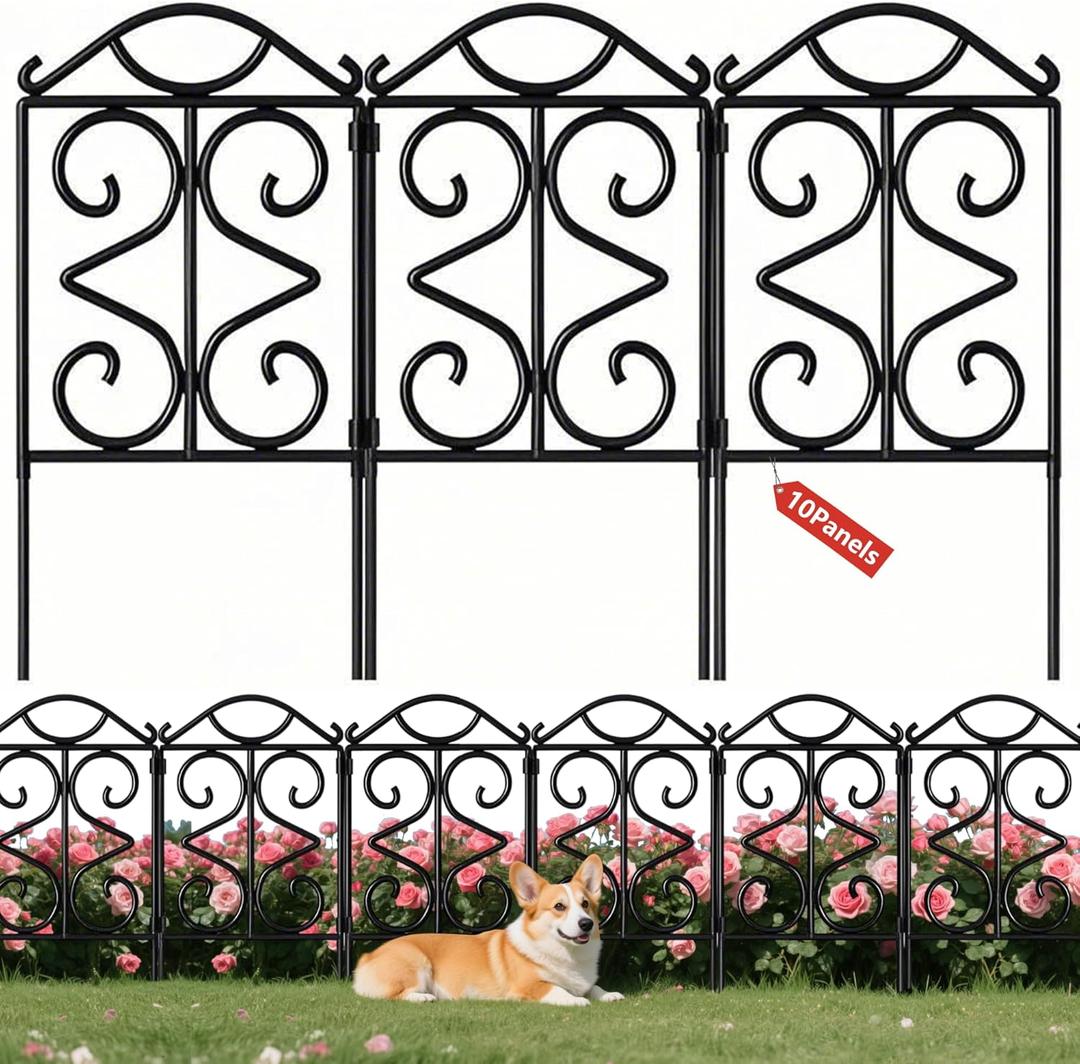 AMAGABELI GARDEN & HOME 10 Panels 24in(H)10ft(L) Decorative Garden Fences and Borders for Dogs No Dig Metal Fence Panel Garden Edging Border Fence for Animal Barrier Fencing
