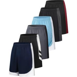 OYGSieg 6 Pack Mens Mesh Athletic Basketball Shorts Gym Shorts with Pockets, Quick Dry Workout Running Shorts Casual for Men (XXXL)