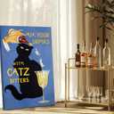 Vintage Black Cat Bar Canvas Wall Art Mix Your Drinks with Catz Bitters Posters Artwork Funny Bar Cart Painting Picture Wall Decor for Man Cave Kitchen Restaurant Home Decoration 12x16in Framed