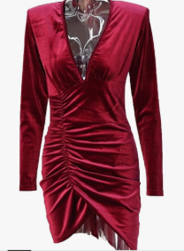 Women's Sexy Long Sleeve Velvet Ruched Dress V Neck Cocktail Party Evening Club Maxi Dress Fall Wedding Guest Dresses,2XL