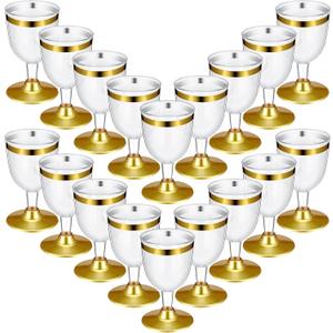 48 Pcs Disposable Plastic Glasses 6 oz Party Cups Hard Plastic Drinking Glasses with Stem Stackable Stemmed Goblets for Champagne Dessert Wedding Home Toasting(Gold Rim)