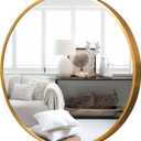 KIAYACI Round Wall Mirror Large Circle Mirrors for Bathroom Living Rooms-Aluminum Alloy Frame, Shatteproof Glass (Gold, 24")