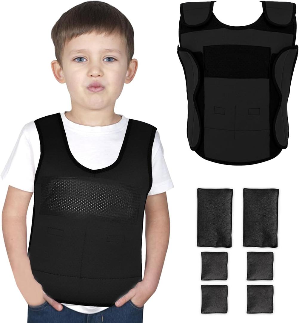 Weighted Vest for Kids (Small, Ages 4 to 7) Compression Vest for Kids Including 6 Removable Weights Black
