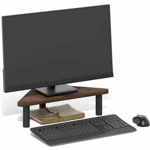 Furinno Turn-N-Tube Monitor Stand Riser, 19.6" Wide Triangle Corner Monitor Riser, Laptop Stand for Desk, Office Desk Accessories, Desktop Organizers and Accessories, Toolless Assembly, Amber Pine