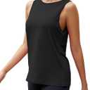 Mippo Workout Tops for Women Mesh Athletic Shirts Sleeveless Yoga Tank | Long Tank Tops, Lightweight, Loose Fit, Soft and Breathable, Running Tank, Gym and Casual, Easy to Care (Black, M)