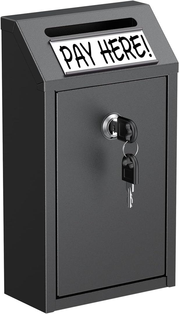 Uniclife Money Box for Cash, Wall Mount Mailboxes for Outside, Locking Mail Box Magnetic Label Holder, Key Drop Box, Cash Box with Lock, Metal Donation Box, Suggestion Box for Home, Office & Shop (Black)