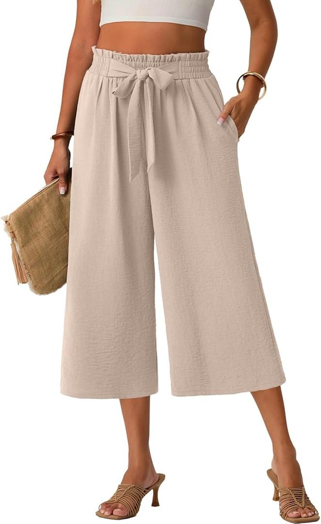 Lepunuo Capri Pants for Women Wide Leg Summer Capris Pant Palazzo Loose Fit Casual Trousers with Pockets 2026 Trendy, M