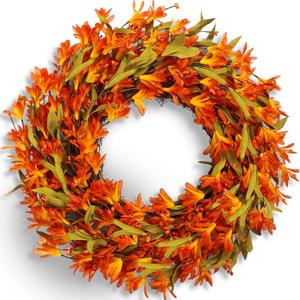 Fall Wreath 22 Inch Fall Wreaths for Front Door Orange forsythia Wreath with Berries and Autumn Leaves for Indoor Outside Door Harvest Festival Thanksgiving Day Celebration Decoration