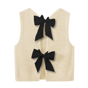 GORGLITTER Women's Tie Back Knit Tank Tops Bow Sleeveless Vest Tops Cropped Cardigan Dressy Casual Outfits 2025, Small