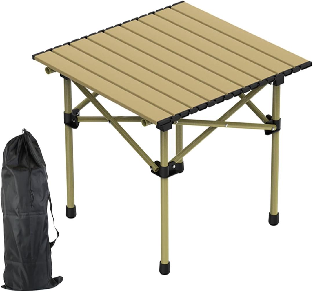 Portable Camping Table Foldable, Folding Outdoor Picnic Table, Lightweight Carbon Steel Roll-up Camping Desk with Carry Bag, Heavy Duty BBQ Table for Backyard Party Patio Hiking Fishing, S (Beige)