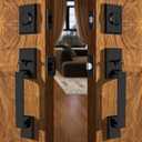 Moquin Double Front Door Lock Set, Matte Black Square Front Door Hardware Set with Dummy, Heavy Duty Door Handle with Deadbolt, Double Entry Door Lock Set with Reversible Handle