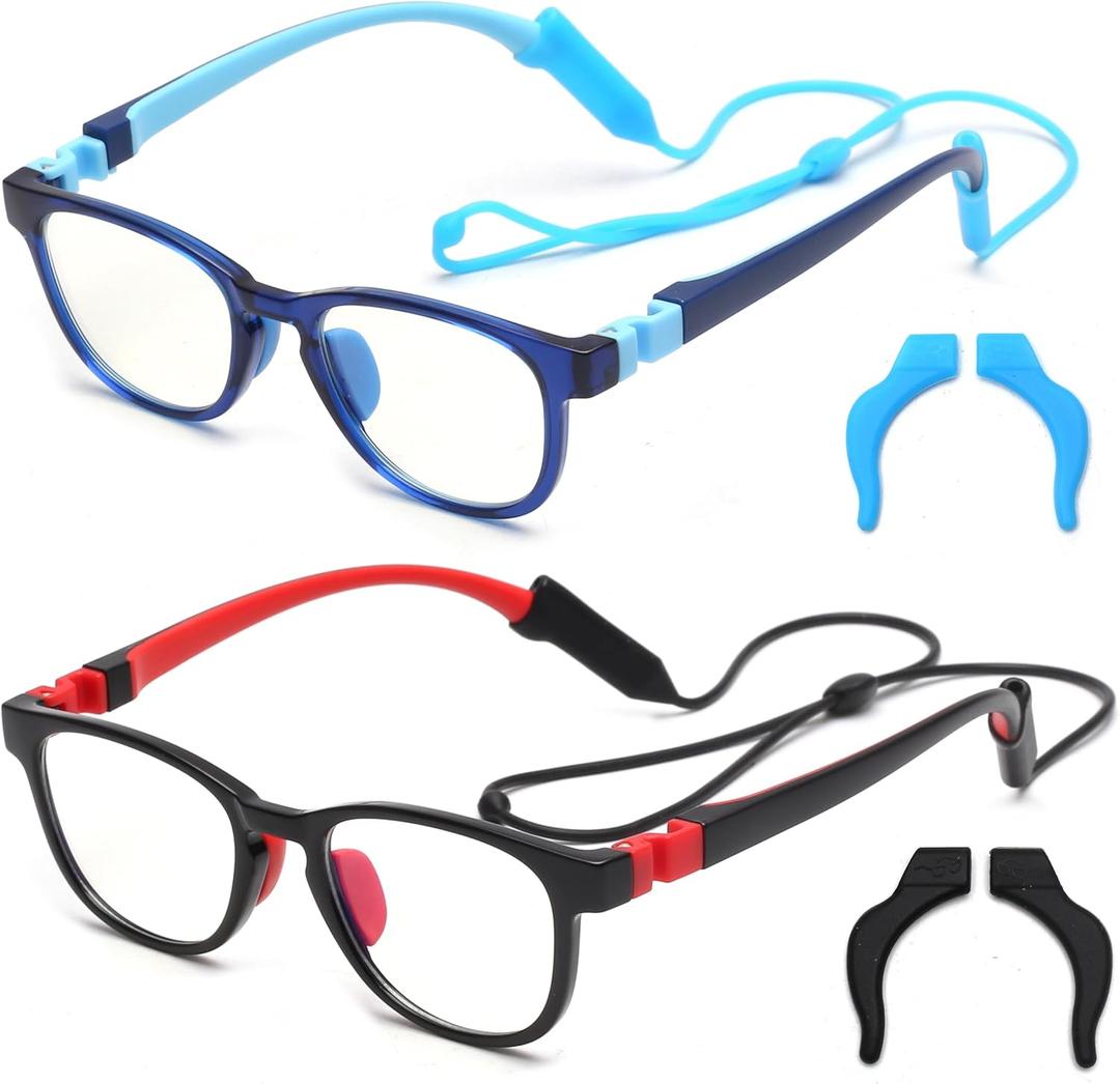 JM Kids Blue Light Glasses, Computer Gaming Grasses for Girls Boys Age 3-10, Anti Blue Ray TR90 Eyeglasses (Black Red & Blue)