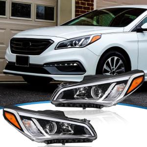 headlights with Halogen Bulbs Compatible with 2016 2017 Hyundai Sonata SE 92101-C2050,92102-C2050 (Driver + Passenger Side) 