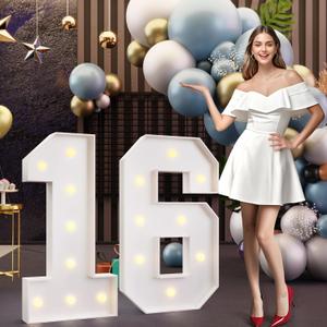 imprsv 3FT Marquee Numbers 16, Light Up Numbers for 16th Birthday Decorations Anniversary Party Decor, Number 16 Light Up Number, Pre-Cut Foam Board Kit