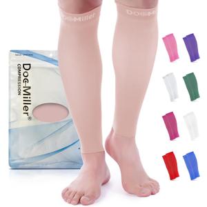 Doc Miller Compression Calf Sleeve for Men & Women, Premium Medical Grade, 15-20mmHg Graduated Support for Running, Calf Tear, Shin Splints, Knee High, Calf Sleeves, 1 Pair (Medium, Skin/Nude)