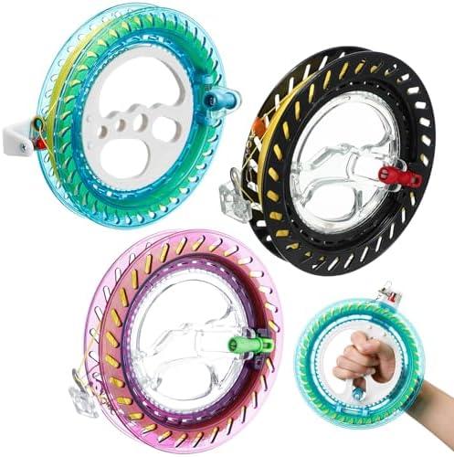 Aoriher 3 Pcs Kite String with Reel 7 Inch Dia Kite Reel Winder Grip Wheel with Flying Line String Flying Tools with Lock for Kids Adults(Multicolor)