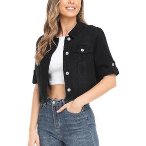 MISS MOLY Women's Cropped Denim Jackets Summer Short Sleeve Classic Casual Jean Jackets (XX-Large, Black)
