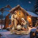 Shimeyao Lighted Metal Christmas Outdoor Nativity Scene Yard Sign 55 Inch Large Lifelike Holy Family Manger Yard Sign with Stakes Jesus Joseph Mary Nativity Outdoor Decorations for Lawn Garden Decor