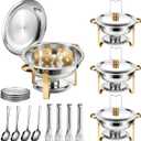 4 Pack Chafing Dishes for Buffet with Lid & Lid Holder, 6QT Round Stainless Steel Chafing Dish Set, Heating and Cooling Buffet for Home Parties, Christmas Gatherings, Catering Events
