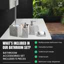 Bathroom Accessories Set - Soap Dispenser, Toothbrush Holder, Soap Dish, Toilet Brush & Toilet Brush Holder - Grey Stone Bathroom Accessories Set - Modern Bathroom Organizer Set (Silver)