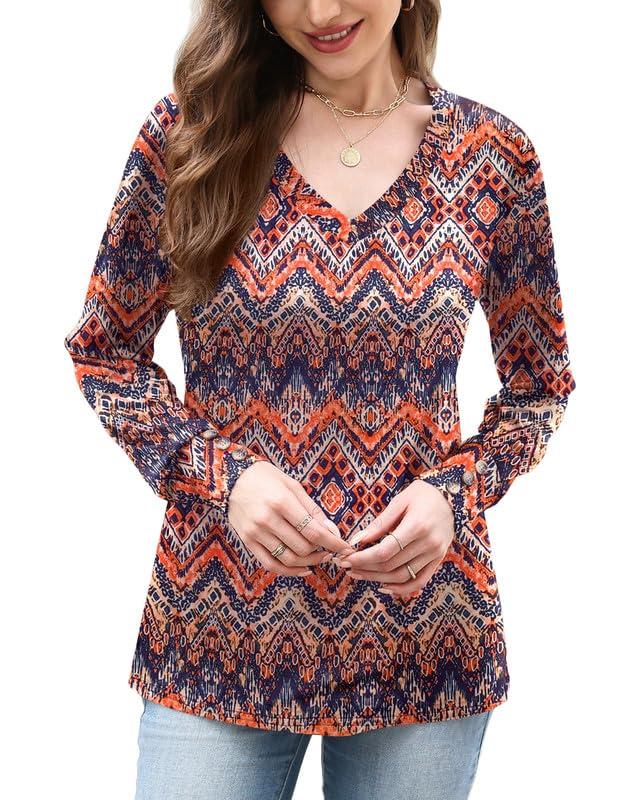 Misakia Tops for Women Trendy 2025 Dressy Casual V Neck Long Sleeve Fall Winter St Patricks Day Shirt Women Tunic Tops Soft Blouses Shirts Business Casual Outfits Ladies Tops (Blue, M)