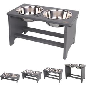 HTB Elevated Dog Bowls,Raised Dog Bowl Stand with 2 Stainless Steel Bowls,Elevated Raised Pet Bowls for Large Medium Small Sized Dogs (large-10"tall,48 Oz bowl, Grey)