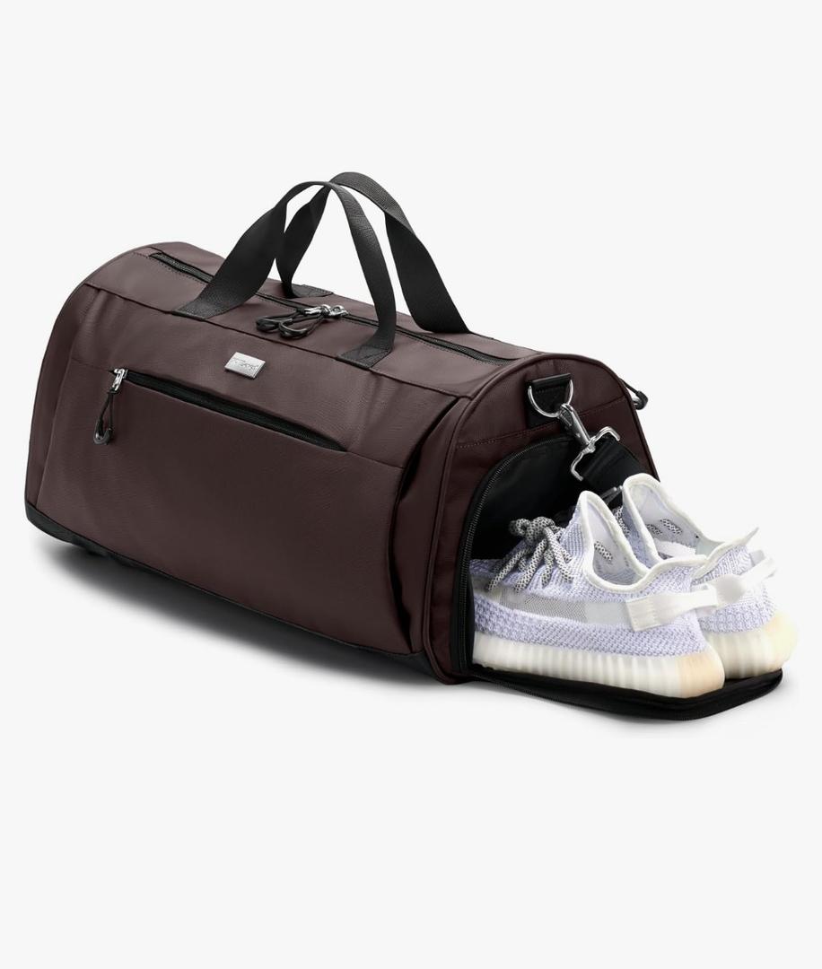 TOPDesign Gym Bag for Women & Men, Unisex Duffel Bag with Shoe Compartment & Wet Pocket for Travel Sports Gym (M Brown)