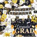 Black Gold Congrats Grad 2026 Party Decorations Kit - Complete Graduation Supplies with Banner, Backdrop and Balloon Garland for High School & College Celebrations