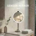 simplehuman Sensor Mirror Trio, 1X 5X 10X Magnification, Round Rechargeable Beauty Makeup Mirror, Tru-Lux Full-Spectrum Light, Dual Light Settings, Adjustable Brightness, Brushed Stainless Steel
