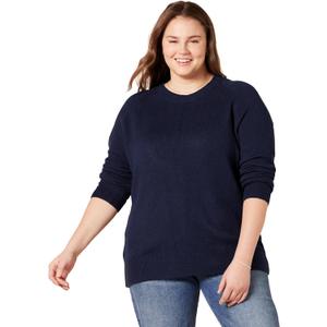Amazon Essentials Womens Regular-Fit Soft Touch Long-Sleeve Crewneck Sweater (Large, Navy)