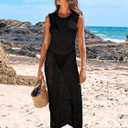 ANRABESS Womens Swimsuit Cover Up Sleeveless Hollow Knit Bikini Swimwear Bathing Suit Coverup Crochet Beach Dress (Medium, Black)