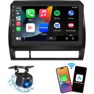 9 inch Car Radio Stereo Head Unit Upgrade for Toyota Tacoma 2005-2015 with Android12/5G WiFi/Wireless CarPlay/Android Auto/Touch Screen/GPS Navigation/Bluetooth/FM Radio/AHD Backup Camera(4G+64G)