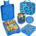 Pawtong Bento Lunch Box Set With 10oz Soup Thermo, Leak-proof Lunch Containers with 4 Compartment, Kids Hot Thermo Food Jar/Insulation Lunch Bag, Food Containers for School（Shark）