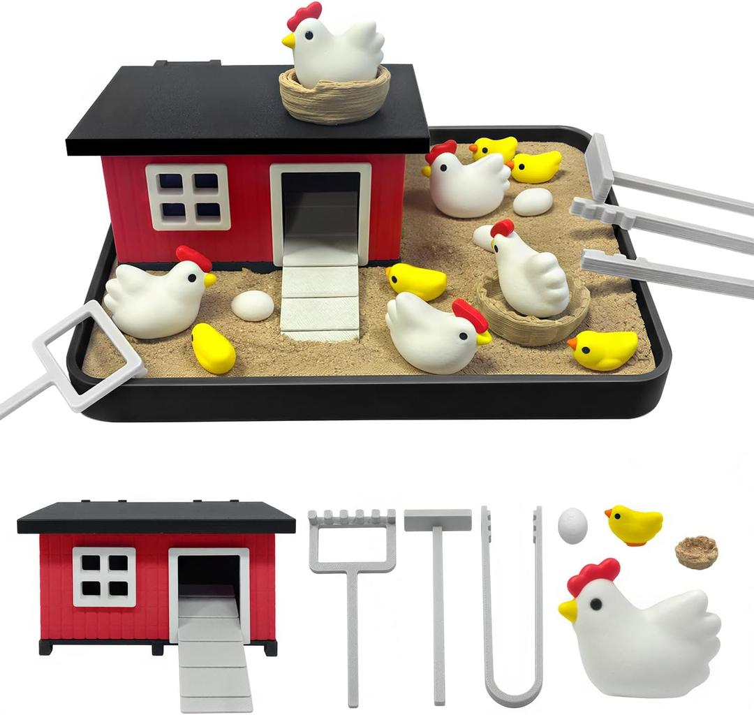 Chicken Zen Garden for Desk, Funny Desktop Zen Sand Garden, Sand Tray Therapy Kit, Chicken Themed Gift Ideas for Friends, Coworkers, Birthday, 4.45 x 3.9 x 1 inches