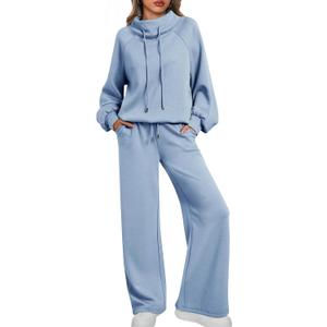 AUTOMET Lounge Sets for Women Sweatsuits 2 Piece Outfits 2026 Fall Drawstring Sweatshirt Wide Leg Sweatpants Tracksuit XL