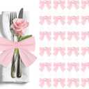 24 Pcs Pink Bow Napkin Rings,Velvet Napkin Ring Buckle Holders for Holiday Serviette,Wedding Napkin Rings,Birthday Anniversary Party Dinner Valentines Day Wedding Dining Tableware Decor
