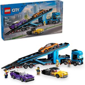 LEGO City Car Transporter Truck with Sports Cars Building Toy Set - Semi Truck Toy with Carrier & Trailer for Boys & Girls, Ages 7+ - Gift Idea for Kids - 60408