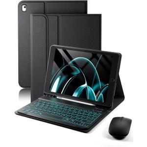 TUNKARMOR for iPad 9th / 8th / 7th Generation 10.2 inch & iPad Air 3rd Gen & iPad Pro 10.5 inch Case with Keyboard 7 Color Backlit - Built in Pencil Holder with Mouse (Black)