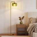 Floor Lamp for Living Room,Gold Floor Lamp with Green Glass Shade,Modern Standing Lamps with 3000K Warm Light Bulb,Vintage Tall Light for Bedroom Office Reading Room Corner